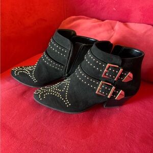 INC International Concepts Black Ankle Boots with Gold Accents